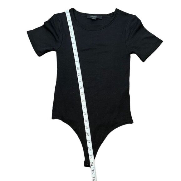 All Saints Ribbed Bodysuit Crew Neck Short Sleeve Stretch Black Size Small - Picture 3 of 8